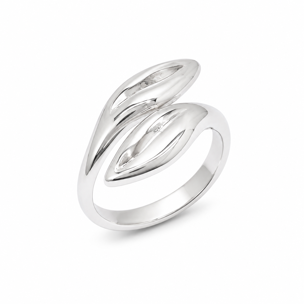 Clearance- Rhodium Plated 925 Silver Twin Leaf Wrap Ring - STR00384