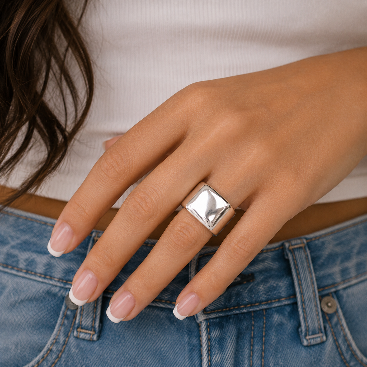 Anillo cuadrado de plata 925 rodiada - STR00391