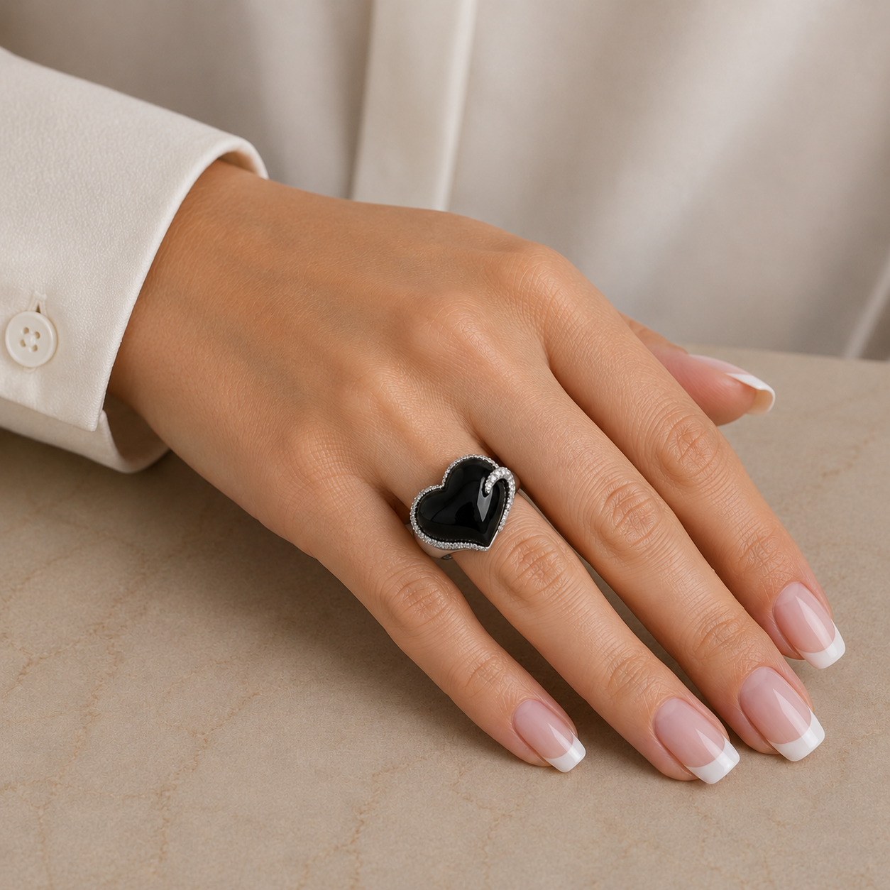 Anillo de plata 925 rodiada con circonita negra - STR00436