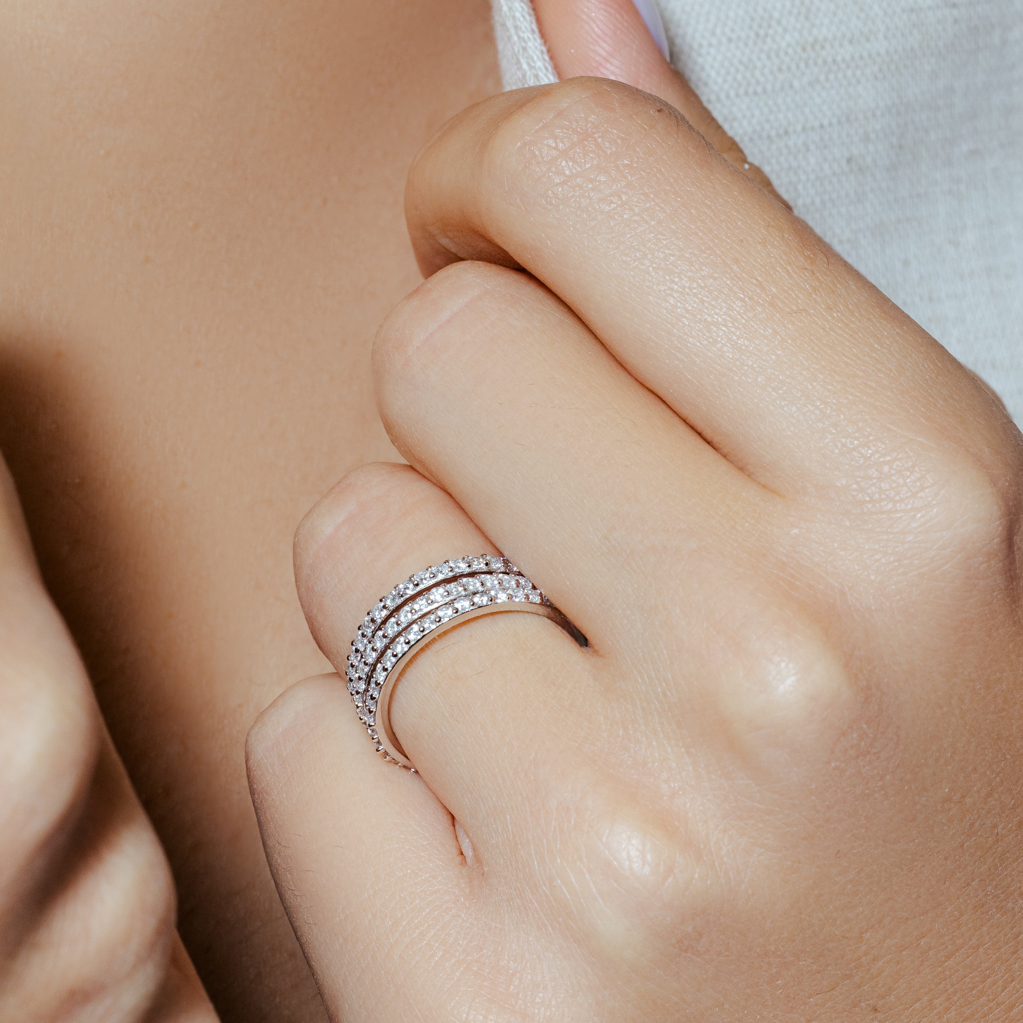 Silver 925 Rhodium Plated CZ Stackable Ring Set - STR00513