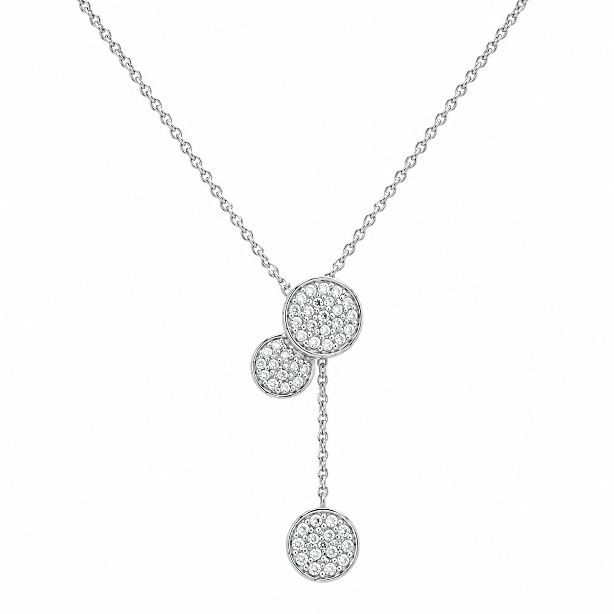 Juego de collar y aretes colgantes con circonita cúbica y disco graduado chapado en rodio en plata 925 - STS00004