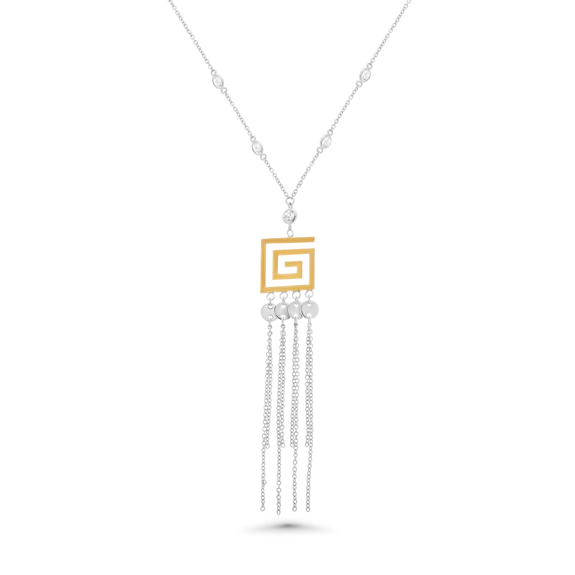 Clearance-Gold & Rhodium plated 925 Sterling Silver Greek Key Multi Strand Dangle Earring and Pendant set- STS00071