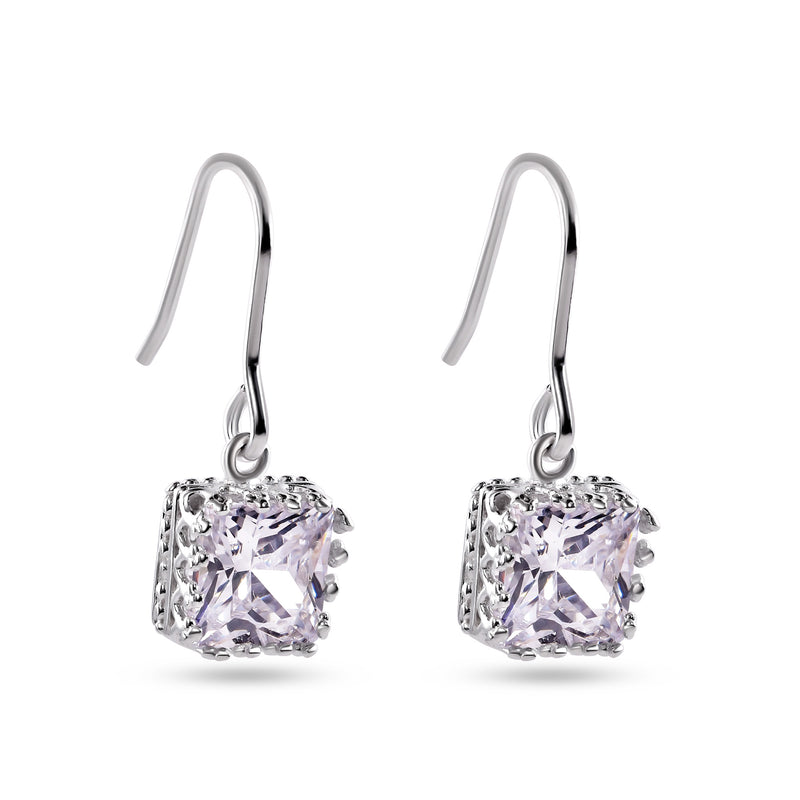 Silver 925 Rhodium Plated Square Clear CZ Hook Dangling Set - STS00135CLR