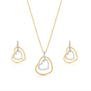 Clearance-Gold Plated 925 Sterling Silver Double Heart Dangle CZ Sets - STS00138