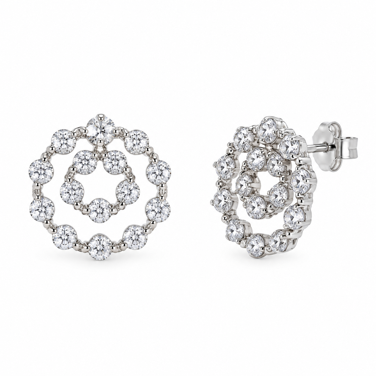 Juego de aretes y collar con circonita cúbica graduada, chapado en rodio, plata 925 - STS00166