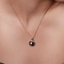 Juego de ganchos colgantes redondos con circonita negra chapada en rodio de plata 925 - STS00204