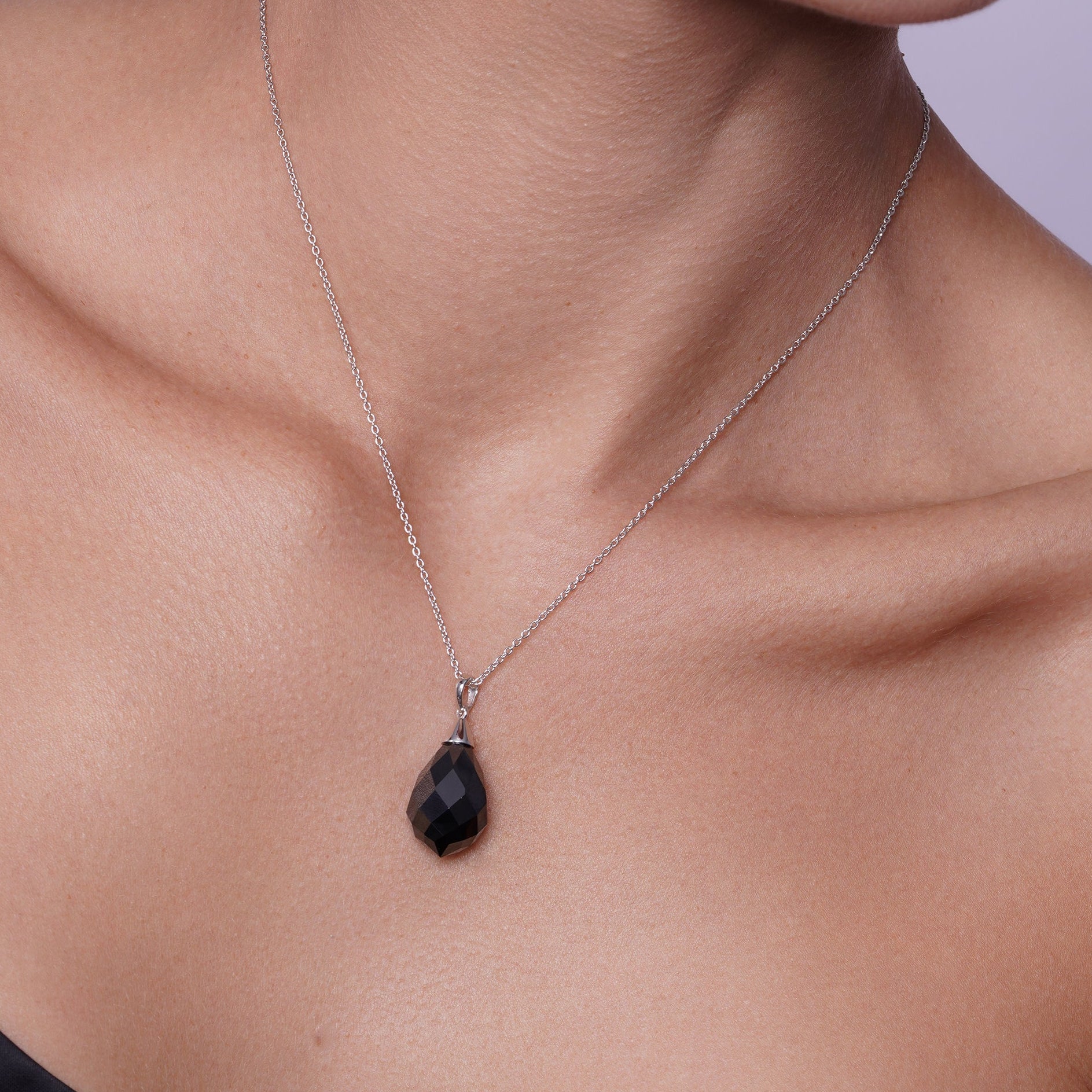 Clearance-Silver 925 Rhodium Plated Squared Teardrop Black CZ Dangling Stud Earring and Necklace Set - STS00205