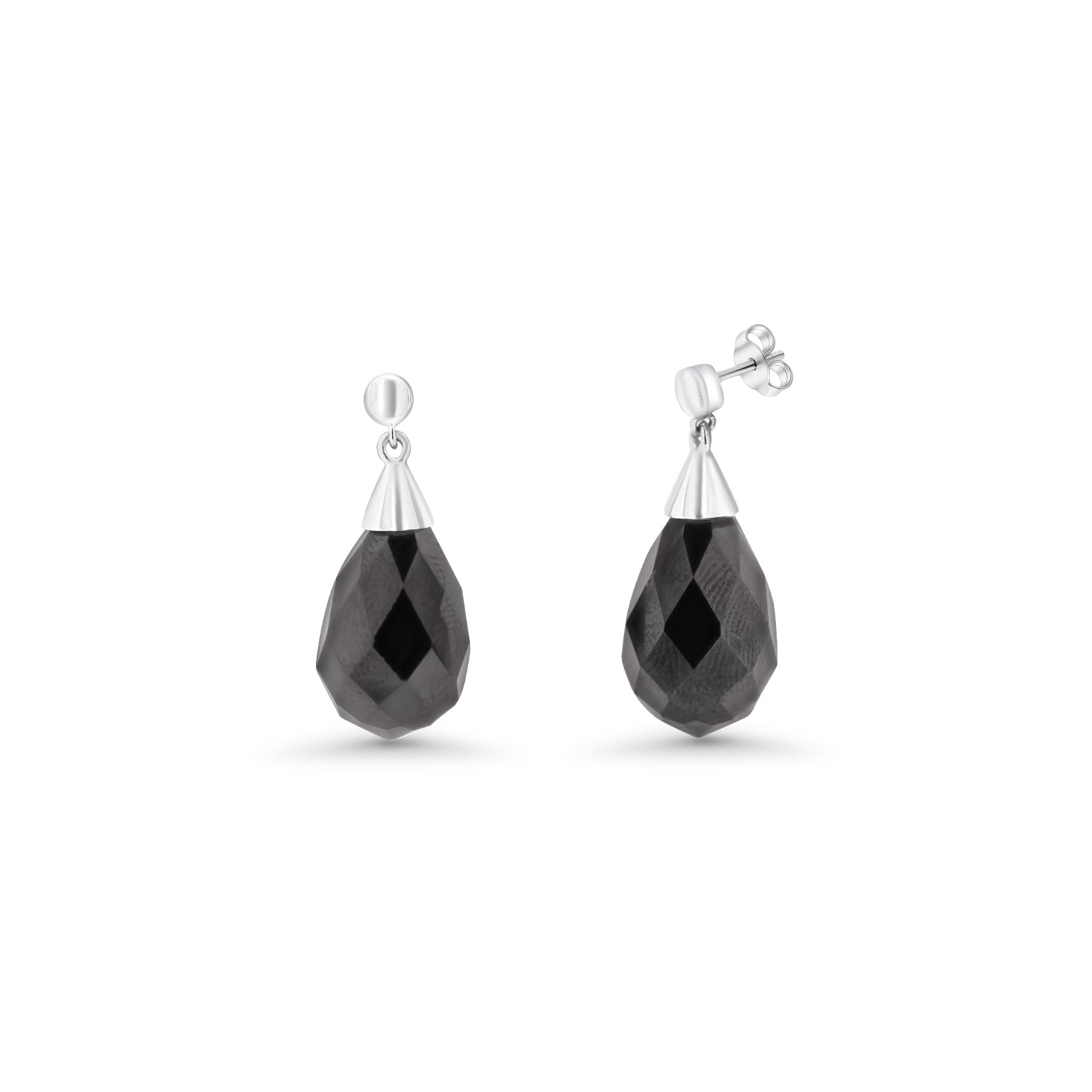 Clearance-Silver 925 Rhodium Plated Squared Teardrop Black CZ Dangling Stud Earring and Necklace Set - STS00205