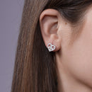 Silver 925 Rhodium Plated Open Heart Peace Sign CZ Stud Earring and Necklace Set - STS00217