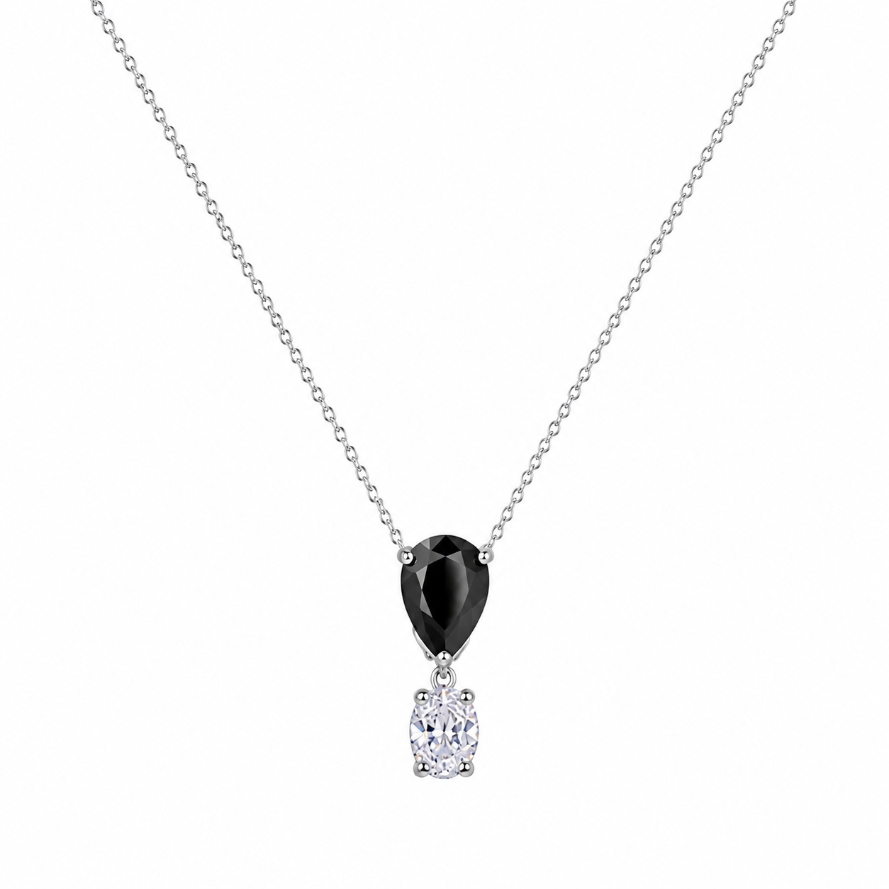 Juego de aretes y collar con gancho colgante de circonita cúbica en forma de lágrima redonda chapada en rodio de plata 925 - STS00283
