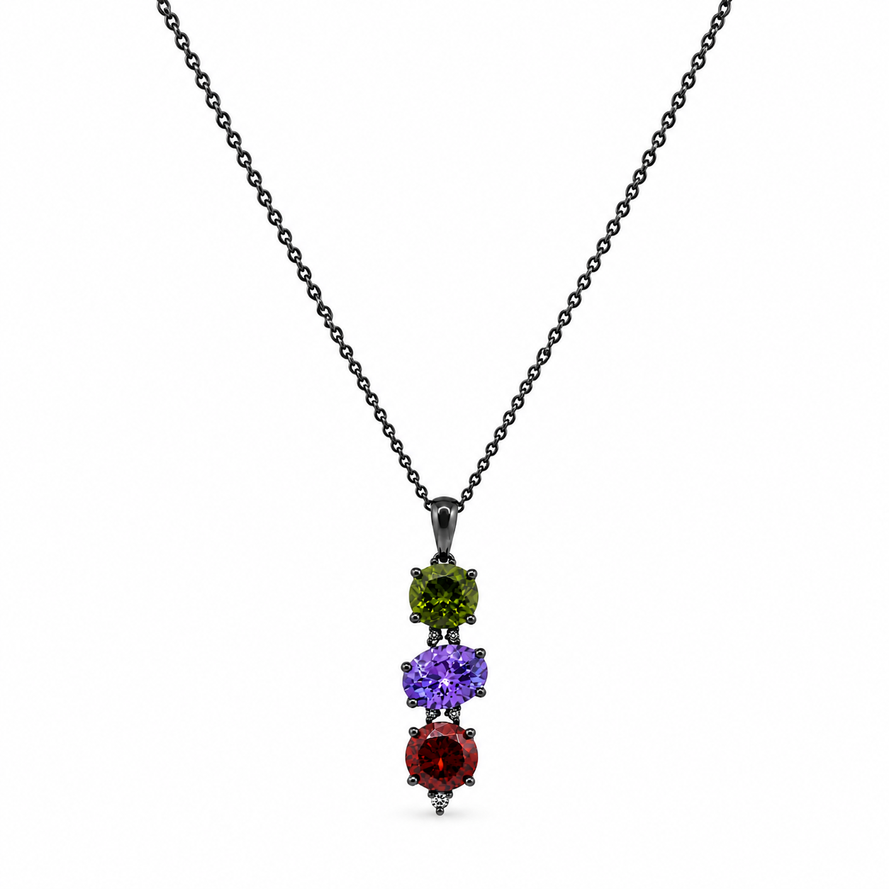 Conjunto de aretes y collar colgantes con circonita cúbica redonda de varios colores chapados en rodio de plata 925 - STS00314