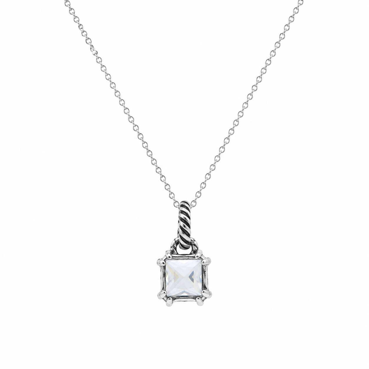 Rhodium Plated 925 Silver Princess Cut CZ Dangling Stud Earring and Necklace Set - STS00352