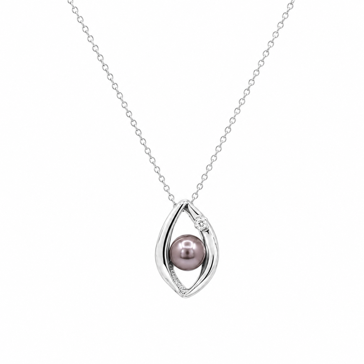 Juego de pendientes de perla negra con centro en forma de lágrima abierta en plata de ley 925 rodiada - STS00446BLK