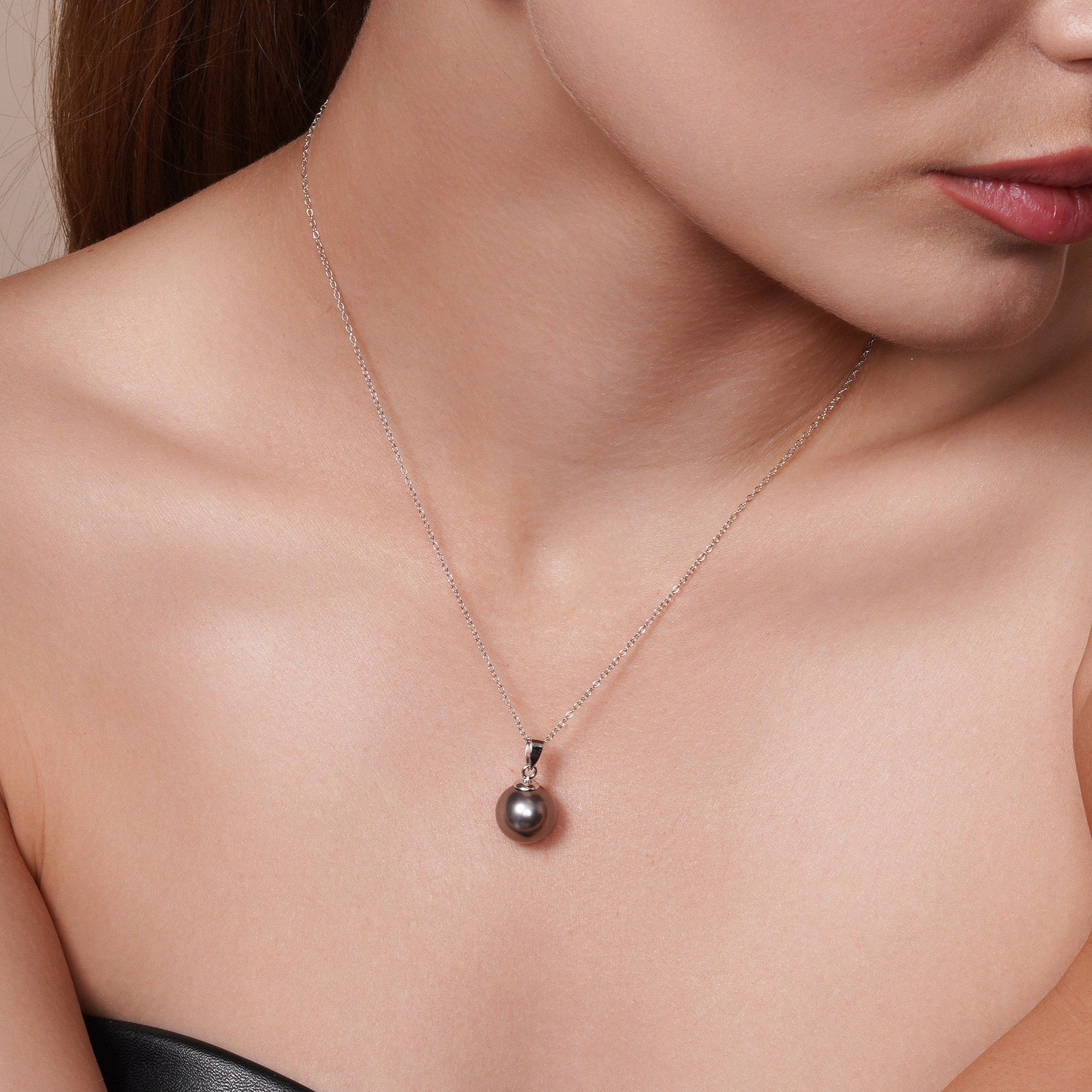 Conjunto colgante de perlas negras de agua dulce pequeñas chapadas en rodio de plata 925 - STS00451