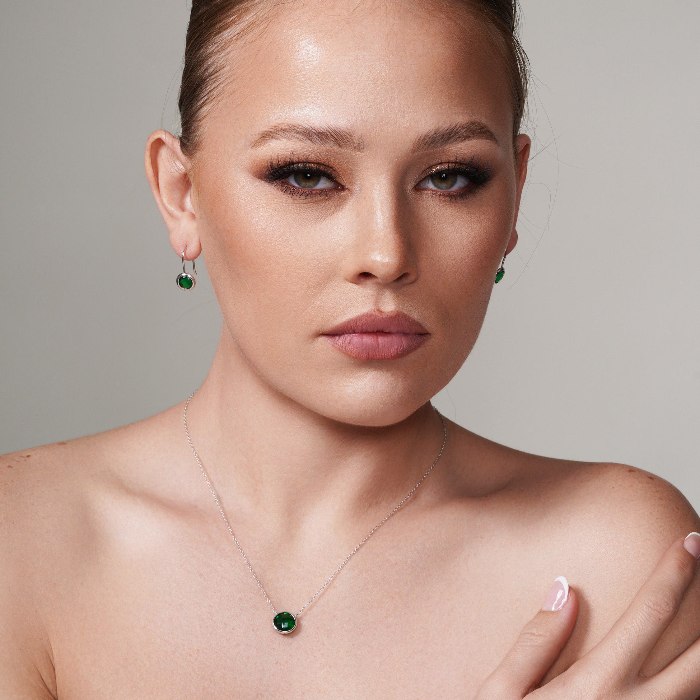 Rhodium Plated 925 Sterling Silver CZ Round Birthstone Lever Back Set - STS00487