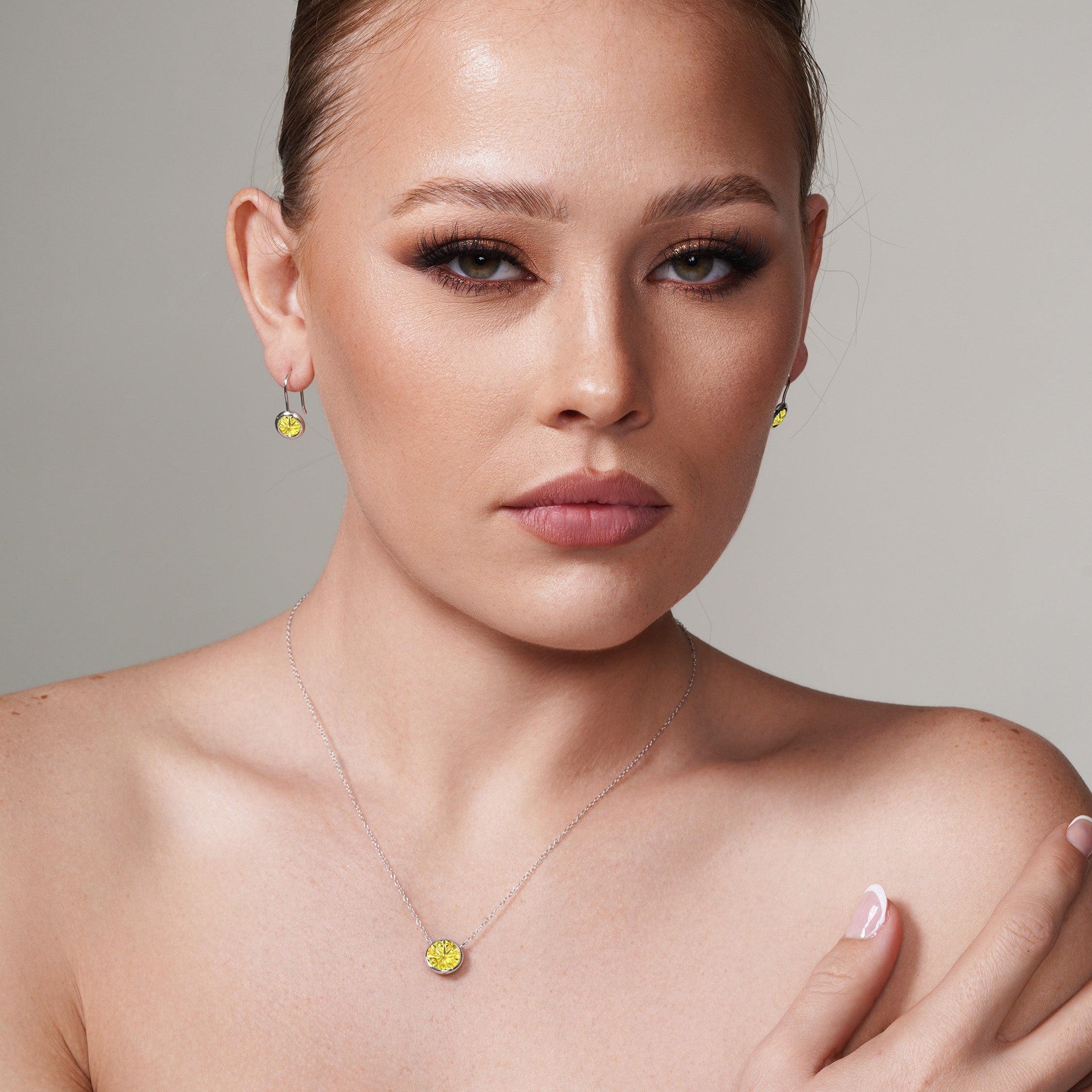 Rhodium Plated 925 Sterling Silver CZ Round Birthstone Lever Back Set - STS00487