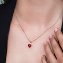 Silver 925 Rhodium Plated Synthetic Ruby Red Heart Clear CZ Stud Earring and Necklace Set - STS00522