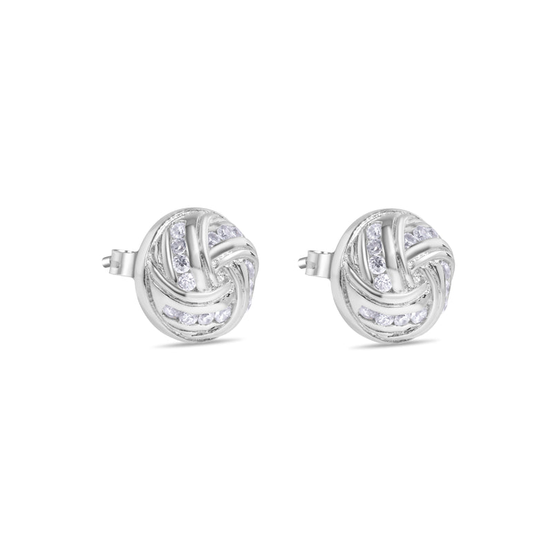 Final Price-Rhodium Plated 925 Sterling Silver Spiral Dome Clear CZ Stud Earring - STEM001