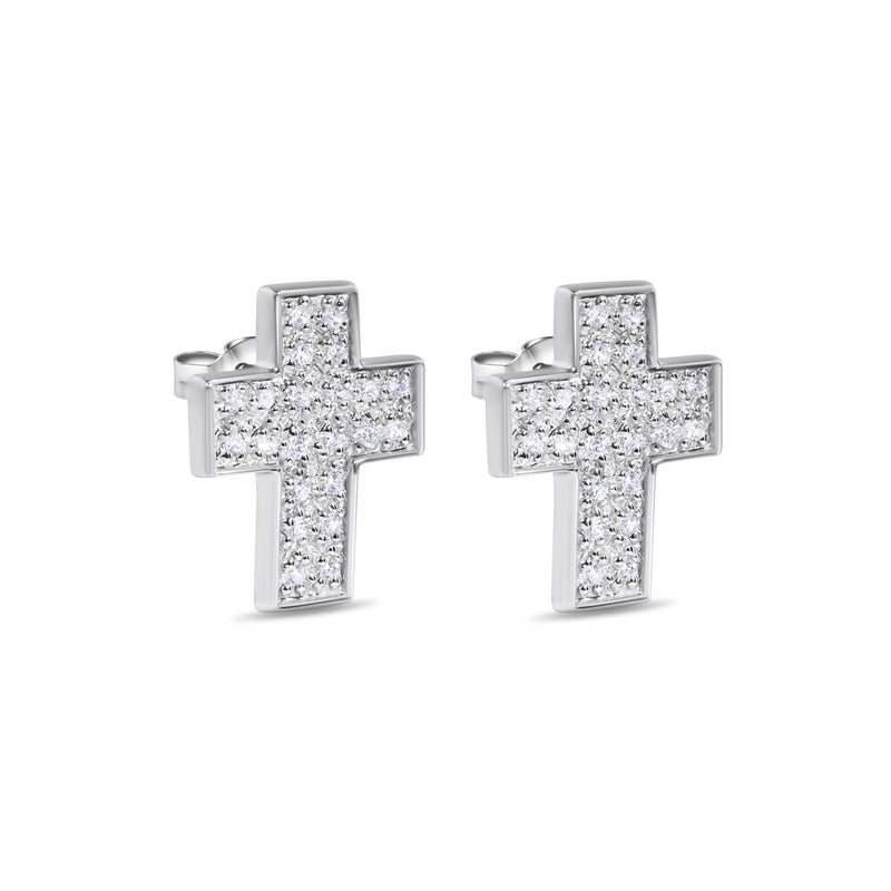 Final Price-Silver 925 Rhodium Plated Cross Micro Pave Clear CZ Stud Earrings - STEM018