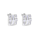 Clearance-Rhodium Plated 925 Sterling Silver Square Cross Design Clear CZ Stud Earring - STEM124
