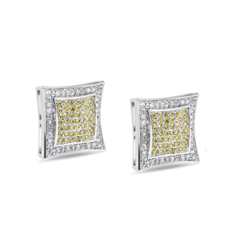 Final Price-Rhodium Plated 925 Sterling Silver Square Yellow and Clear CZ Stud Earring - STEM126