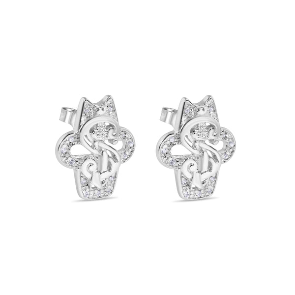 Final Price-Rhodium Plated 925 Sterling Silver Dollar Sign CZ Stud Earring - STEM127