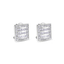 Clearance-Rhodium Plated 925 Sterling Silver Square Linear Design Clear CZ Lever back Earrings - STEM132