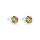 Clearance-Rhodium Plated 925 Sterling Silver Round Yellow Citrine CZ Earrings - STEM133