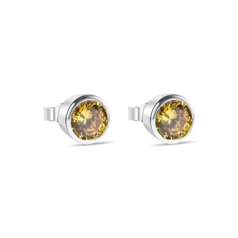 Final Price-Rhodium Plated 925 Sterling Silver Round Yellow CZ Earrings - STEM133