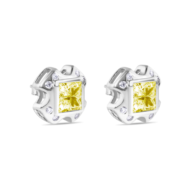 Final Price-High Polished 925 Sterling SilverCross Design Invisible Yellow CZ Center Stud Earrings - STEM139YLW