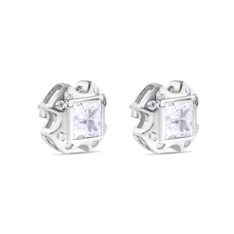 Final Price-925 Sterling Silver Cross Design Invisible Clear CZ Center Stud Earring - STEM139