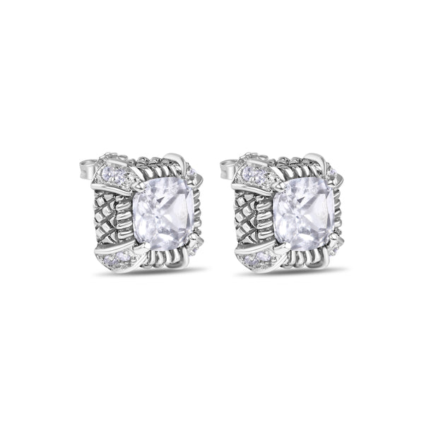 Final Price-Rhodium Plated 925 Sterling Silver Square CZ Stud Earring - STEM140