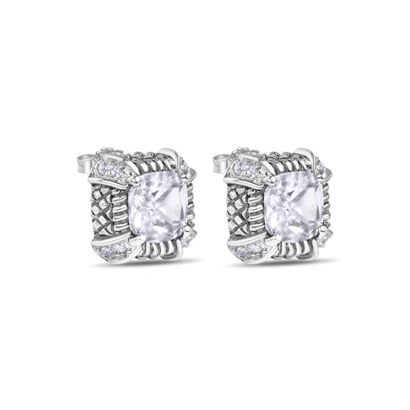 Final Price-Rhodium Plated 925 Sterling Silver Square CZ Stud Earring - STEM140