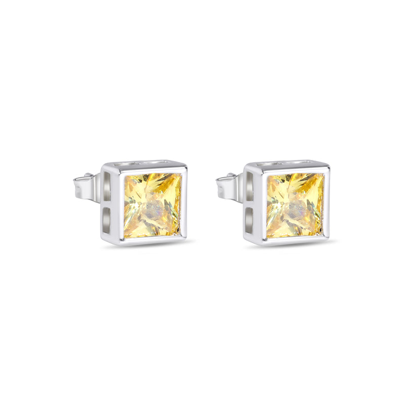 Final Price-Rhodium Plated 925 Sterling Silver Square Yellow CZ Stud Earring - STEM151-5MM