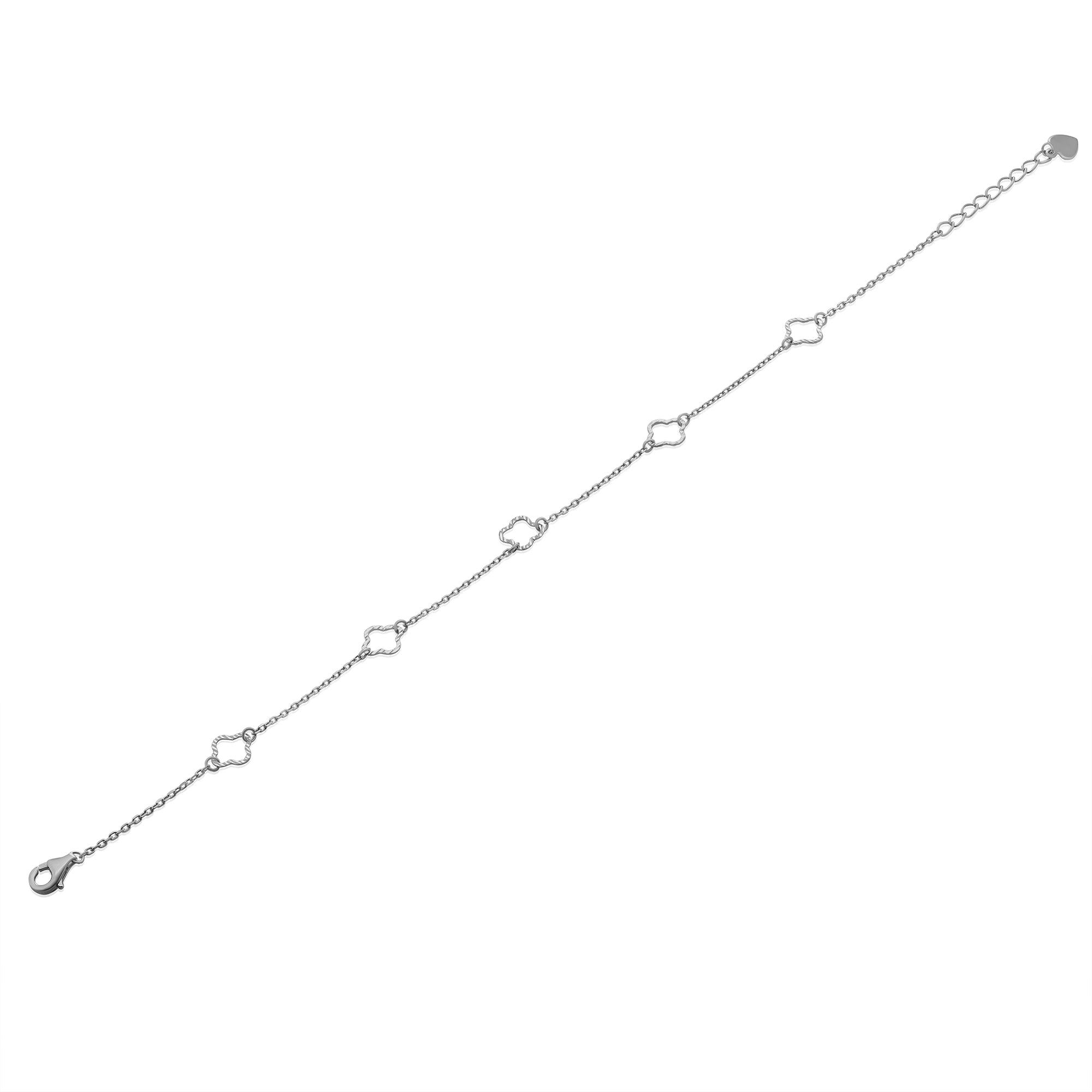 925 Sterling Silver Diamond Cut Clover Outline 7mm Adjustable Bracelet - TGB00007