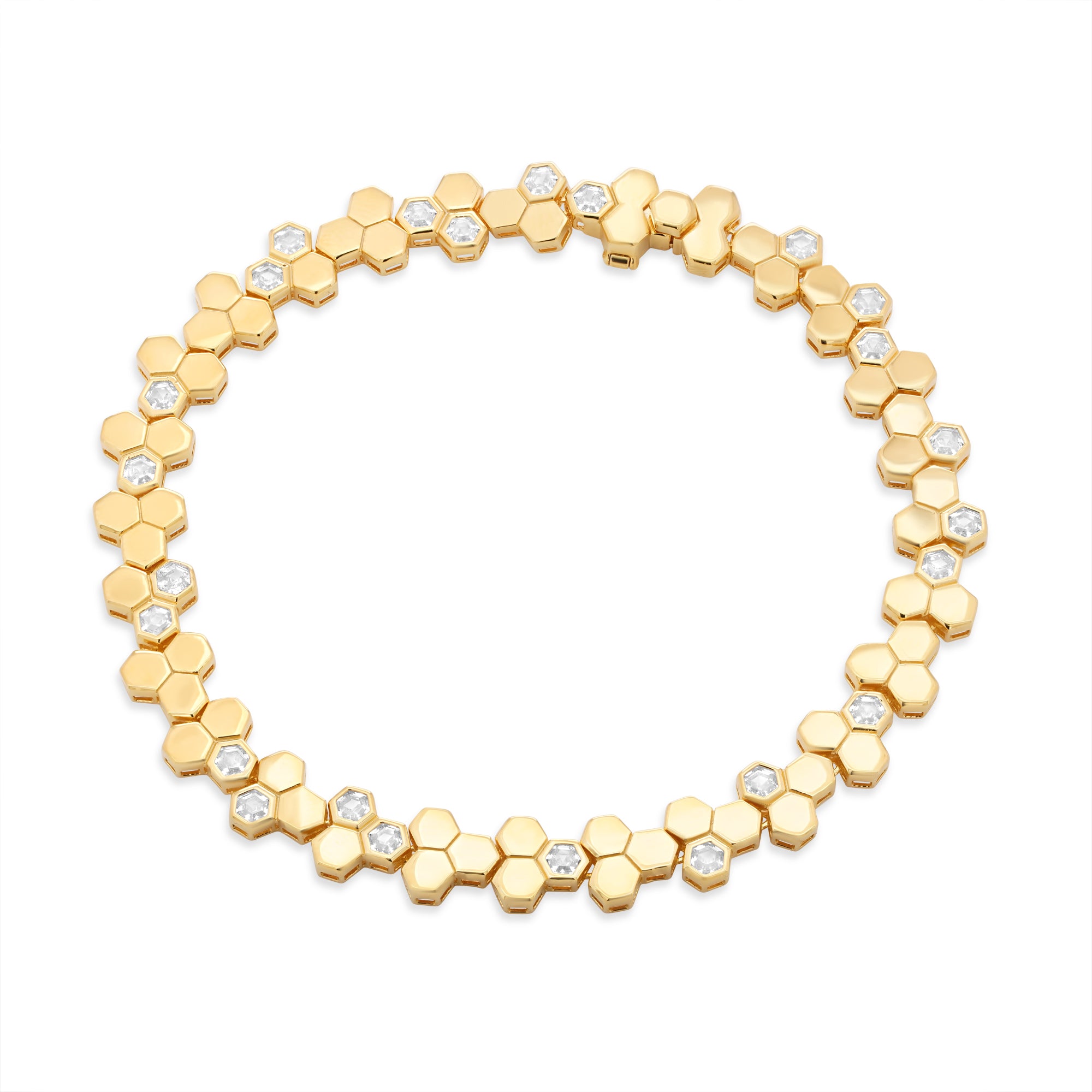 Gold Plated 925 Sterling Silver Honeycomb Hex Link 7mm Bracelet - TGB00009GP