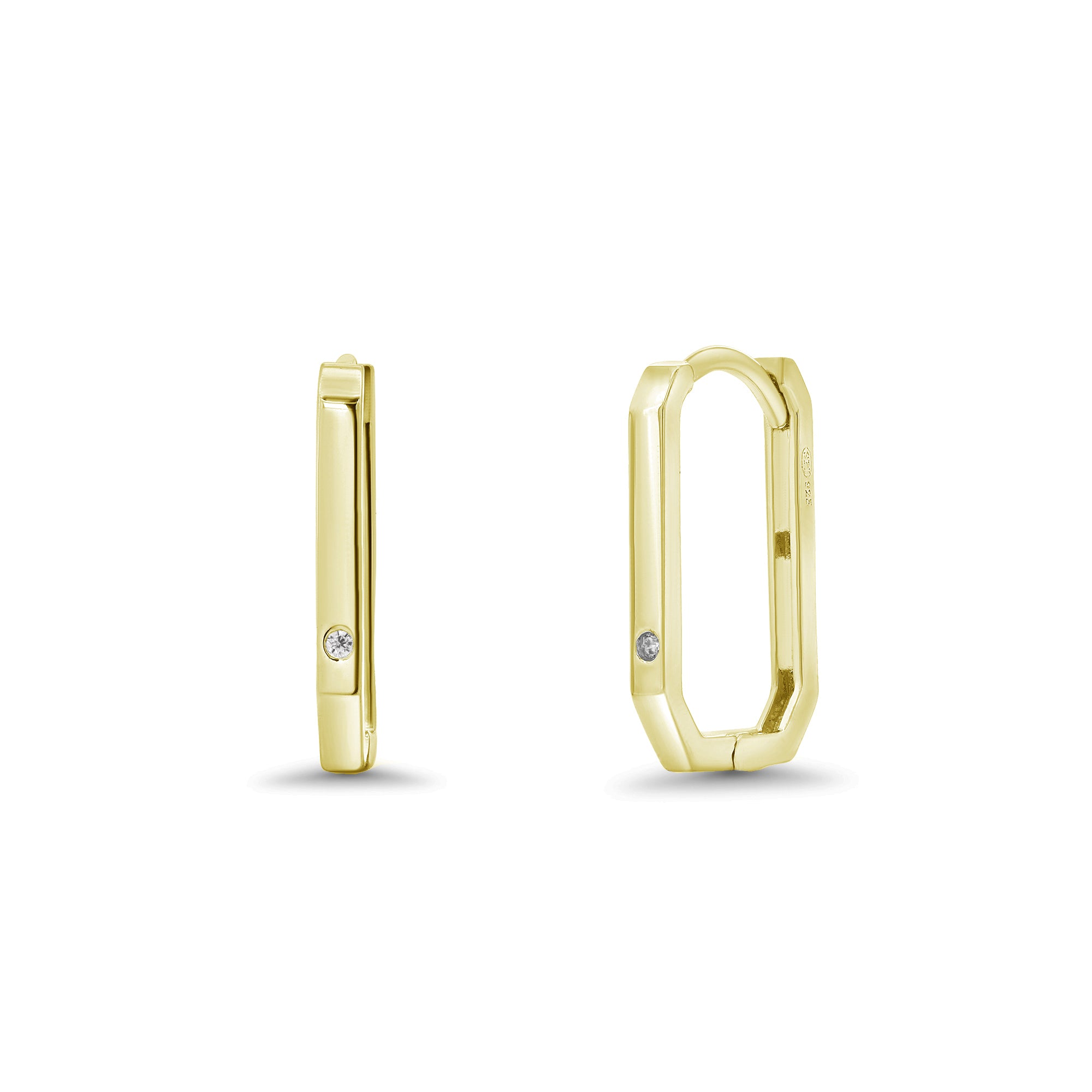Gold Plated 925 Sterling Silver Moissanite Geometric Rectangular Hoop 9.6mm x 15.2mm Earring - MTGE00003GP