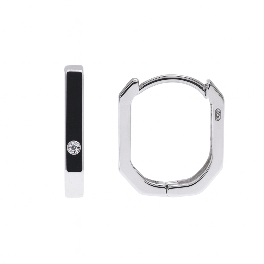 925 Sterling Silver Geometric Rectangular Hoop 9.6mm x 15.2mm Earring - TGE00003