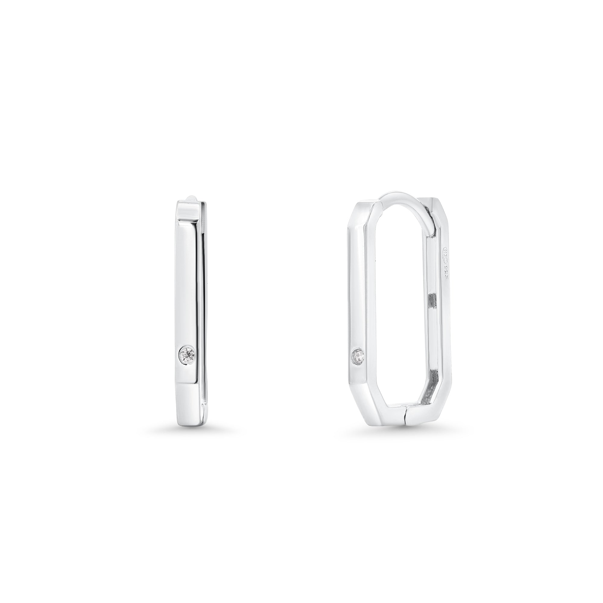 925 Sterling Silver Geometric Rectangular Hoop 9.6mm x 15.2mm Earring - TGE00003