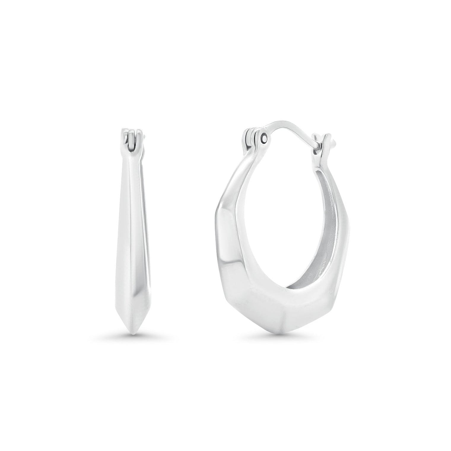 Pendiente de botón de plata de ley rodiada con doble banda de 4,5 mm x 21 mm - GME00131