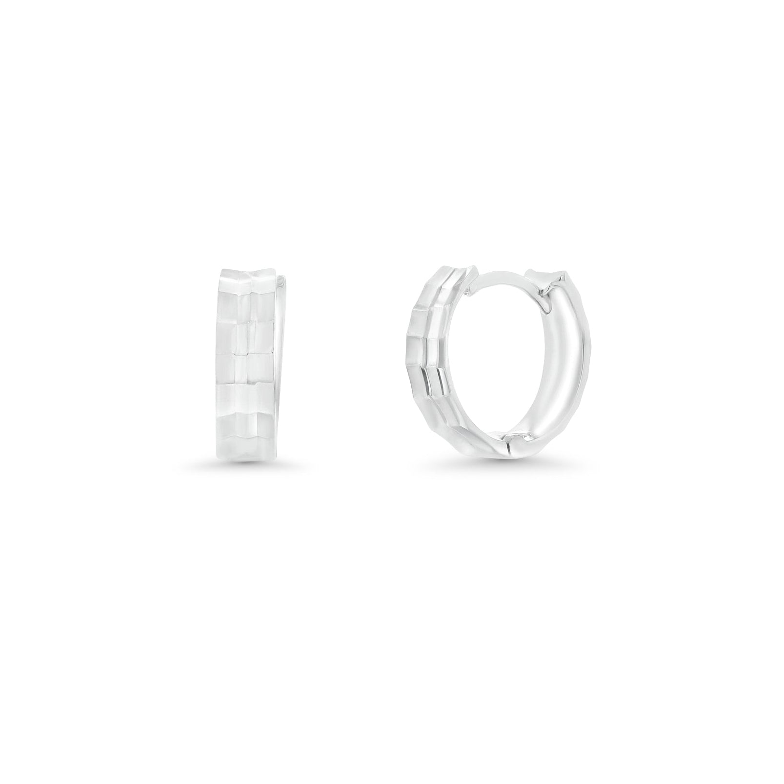 925 Sterling Silver Diamond Cut Geometric Step Edge Hoop Earring - TGE00016