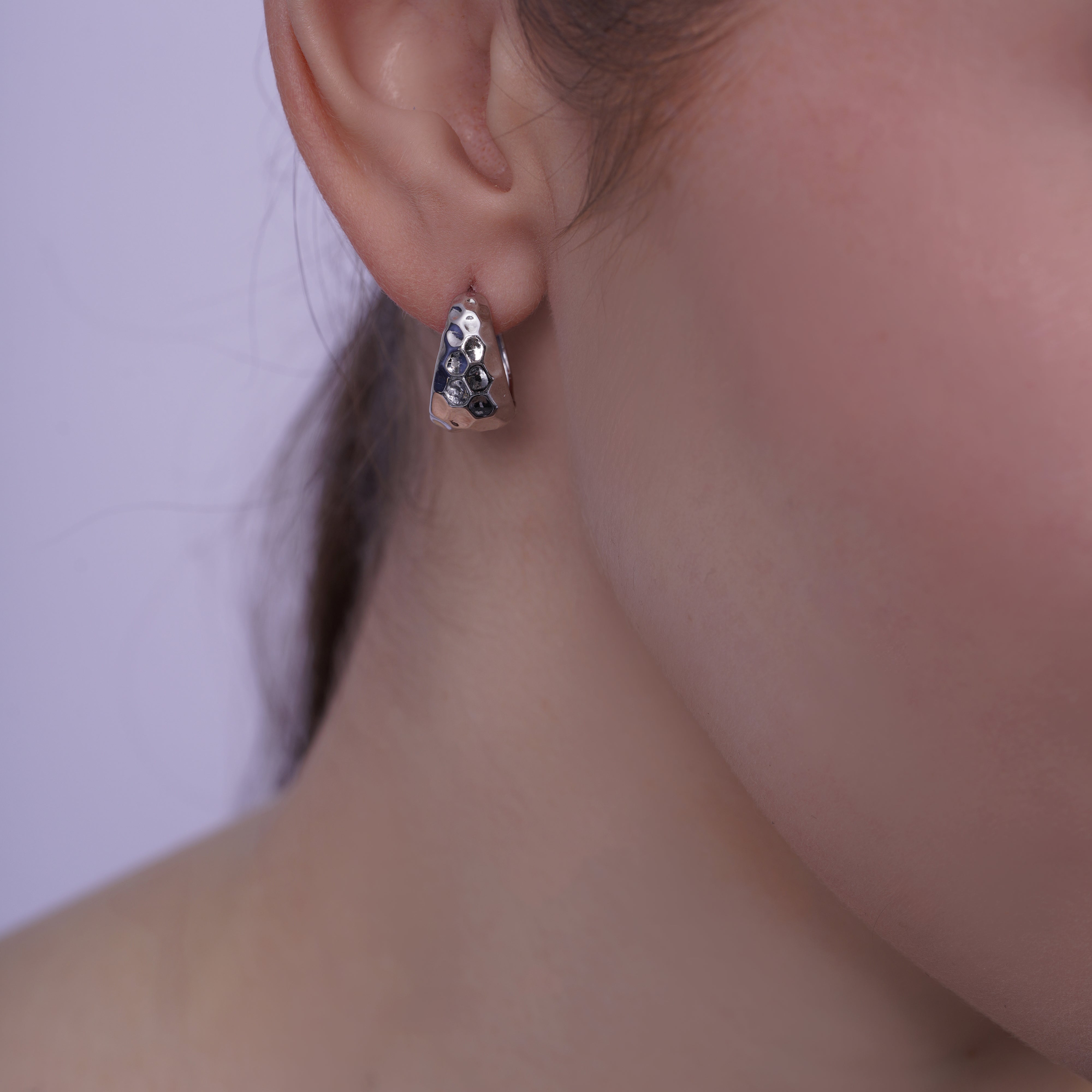 925 Sterling Silver Diamond Cut Puffed 15.5mm Hoop Earring - TGE00018