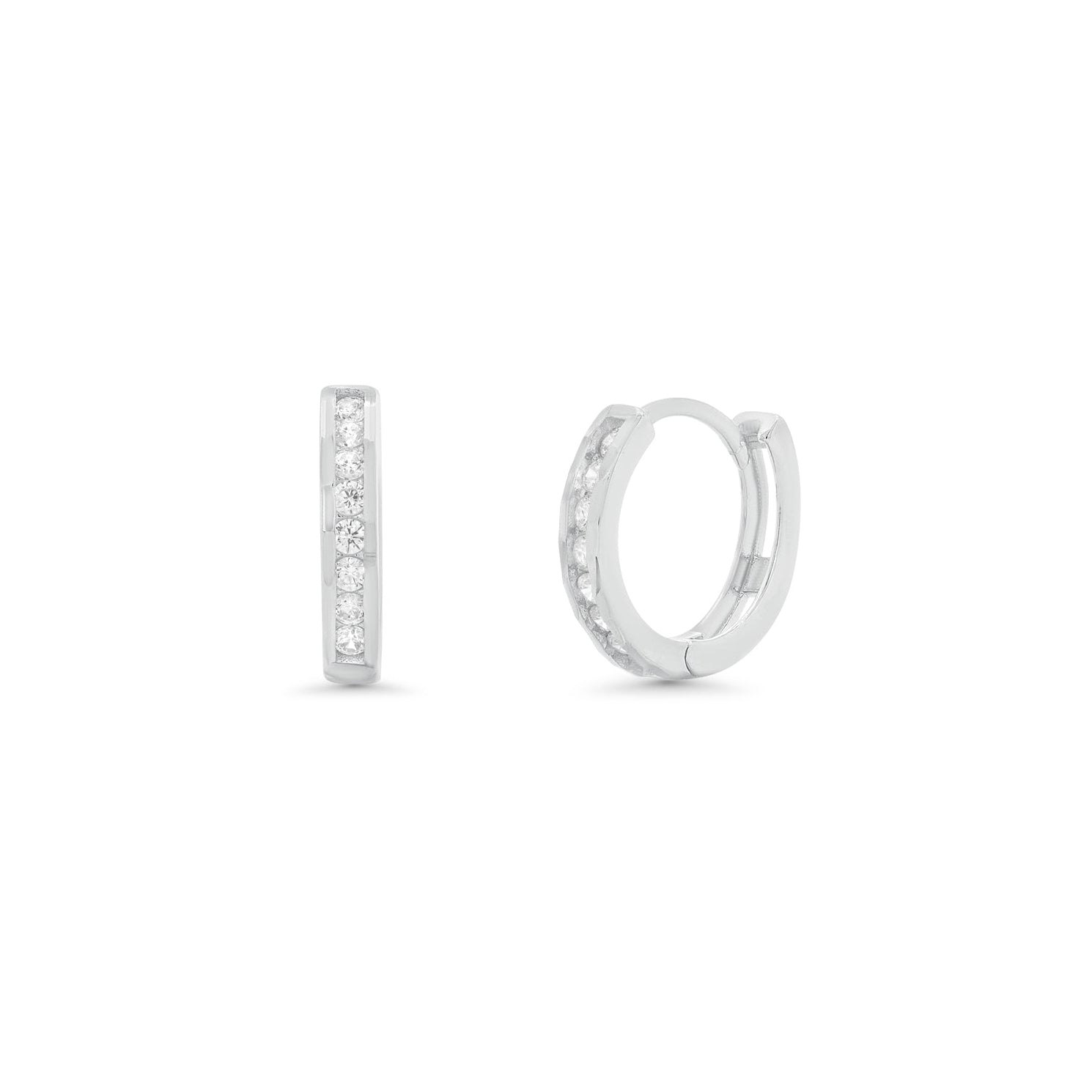 Rhodium Plated 925 Sterling Silver Half Studded CZ 12.7mm Hoop Earring - TGE00021