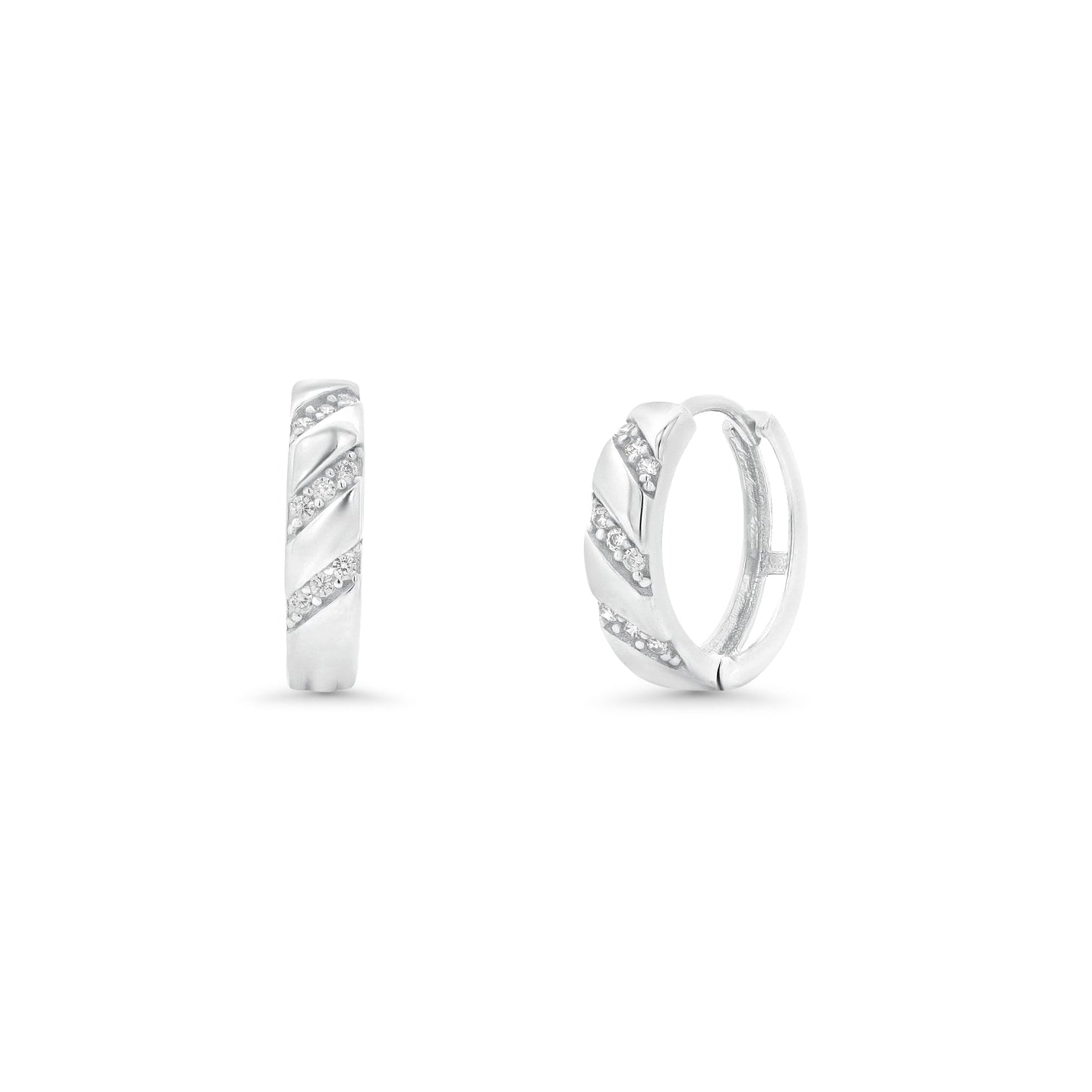 Pendiente de botón de plata de ley rodiada con doble banda de 4,5 mm x 21 mm - GME00131