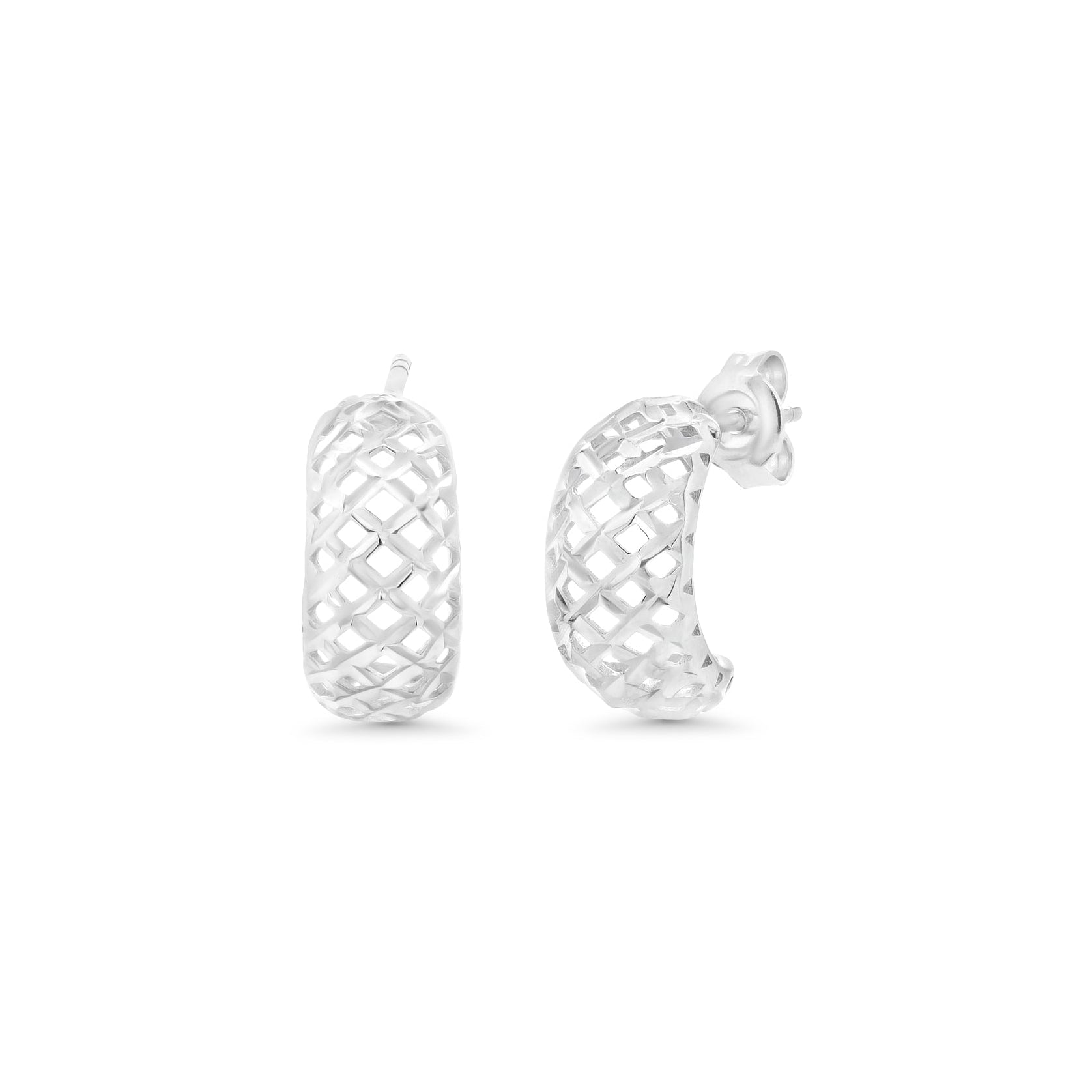 Pendiente de botón de plata de ley rodiada con doble banda de 4,5 mm x 21 mm - GME00131