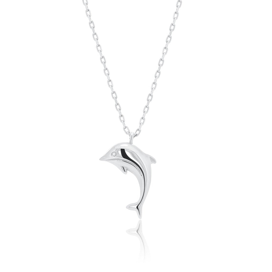 Rhodium Plated 925 Sterling Silver 9mm x 16mm Dolphin Adjustable Necklace - TGN00002