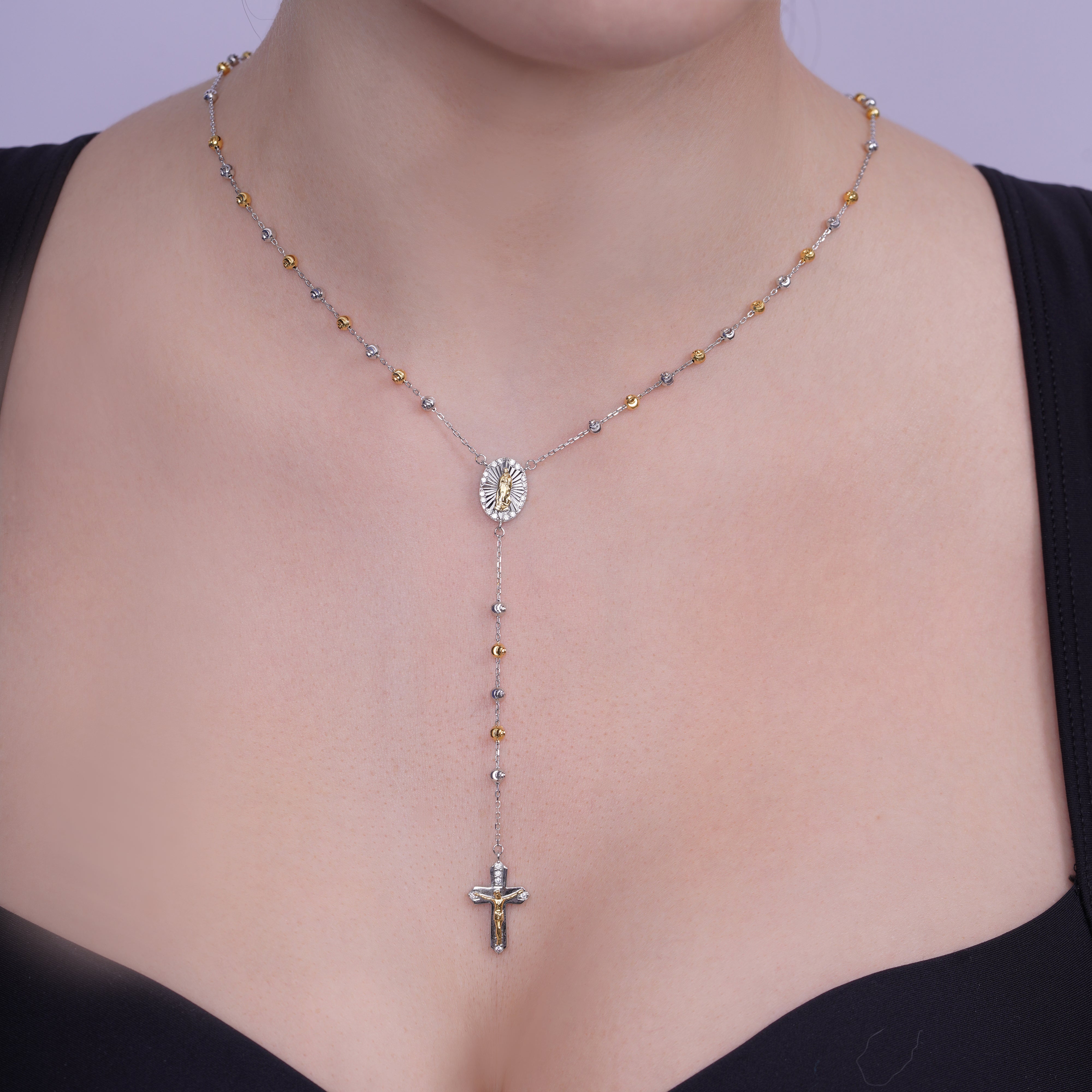 Collar ajustable de trébol de cuatro hojas de 11,2 mm en plata de ley 925 rodiada - GMN00233