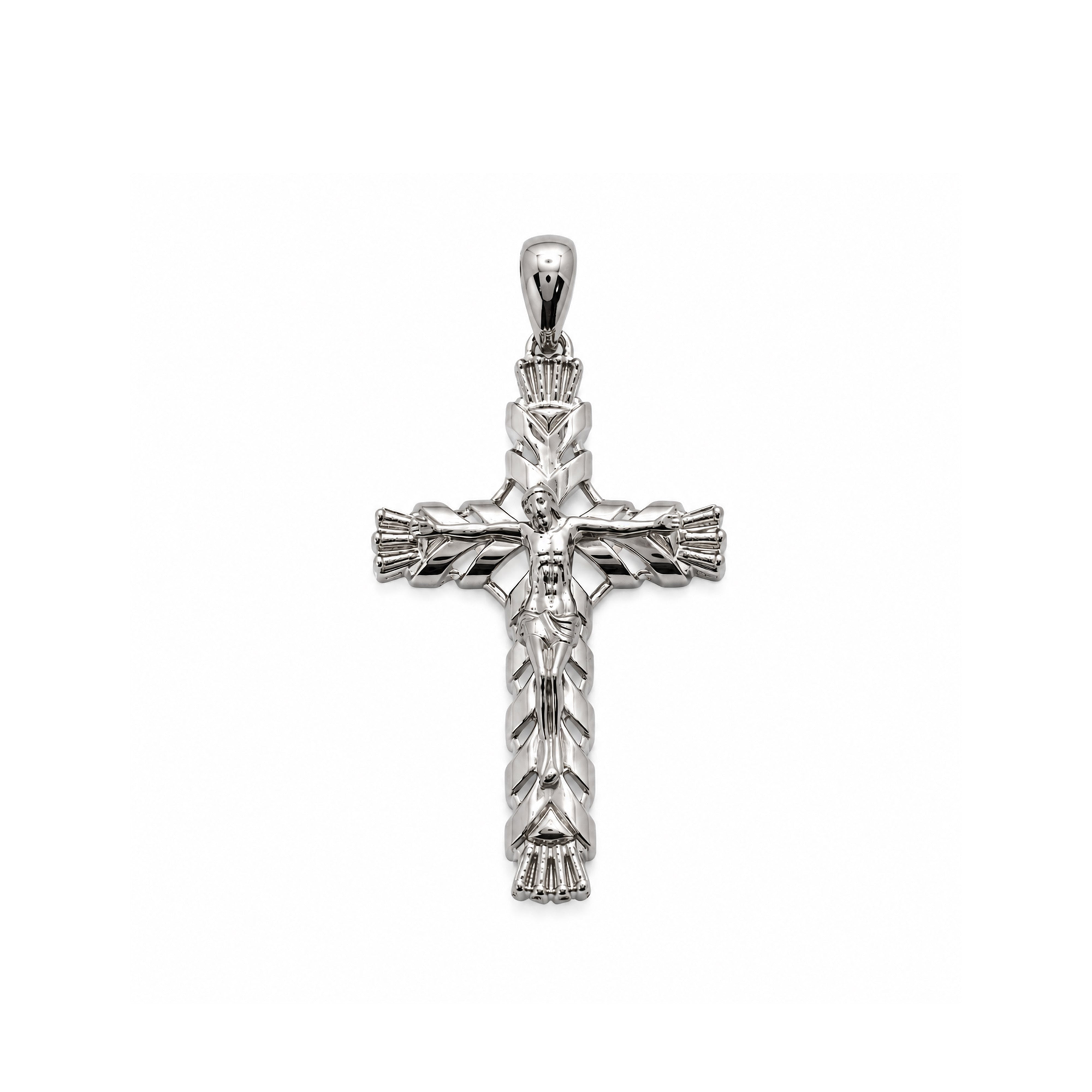 Rhodium Plated 925 Sterling Silver Diamond Cut Ornate Faceted Cross Pendant - TGP00006 | TGP00007