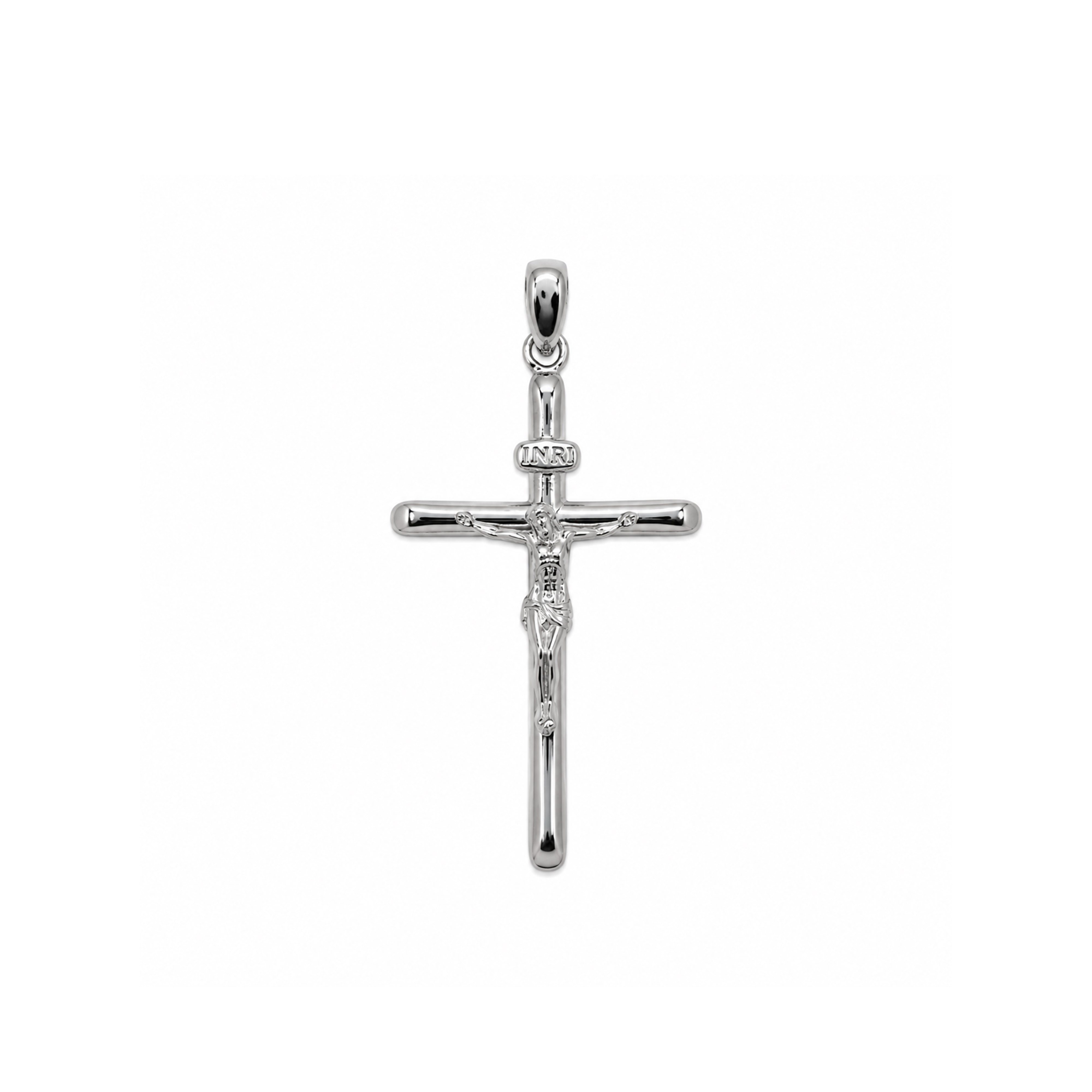 Rhodium Plated 925 Sterling Silver Classic Jesus Crucifix Cross Pendant - TGP00011