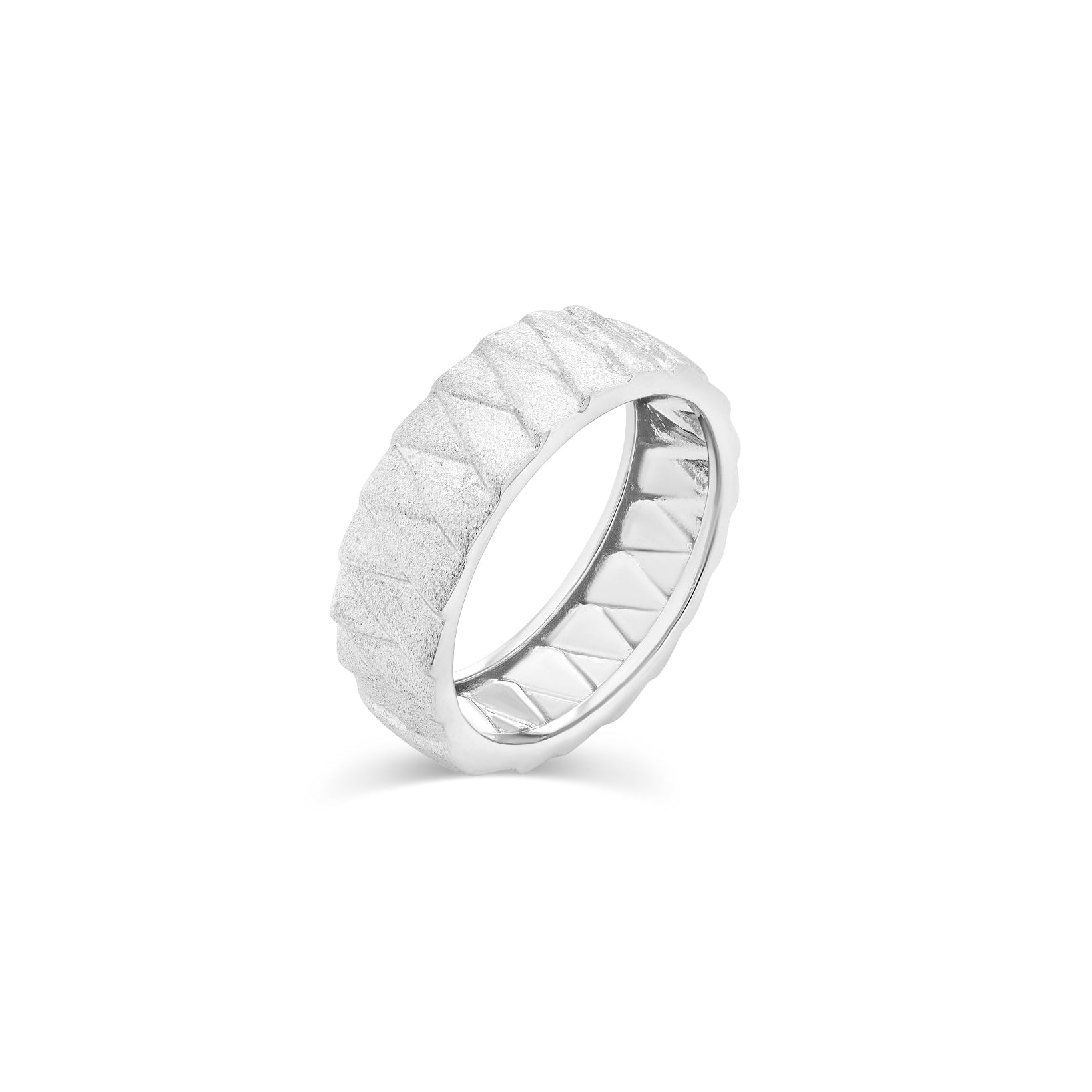 Rhodium Plated 925 Sterling Silver Men's Diamond Cut Textured Wide Band 8mm Ring - TGR00012